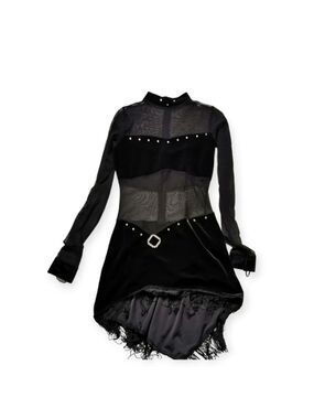 Velvet Mesh Rhinestone Fringe Dance Costume Leotard XS/S